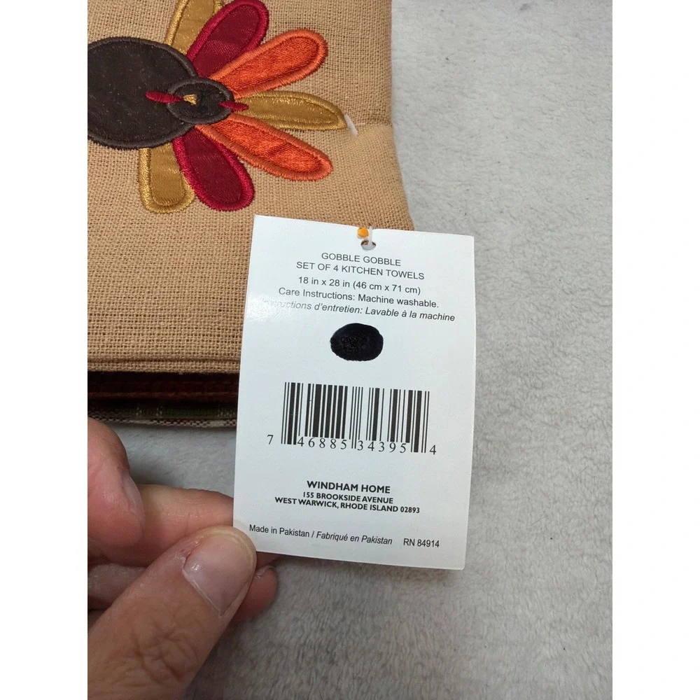 NEW Windham Home Kitchen Towels Multicolor Thanksgiving Turkey Plaid Set 4